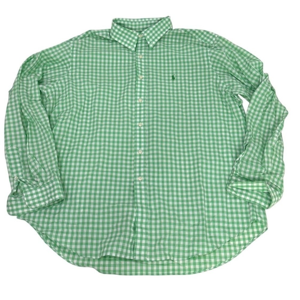 Ralph Lauren Green White Gingham Check Long-Sleeve Button Shirt Classic Fit XXL